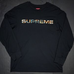 SS20 Supreme Meta Logo Spellout Embroidered Longsleeve Shirt Black Size Medium